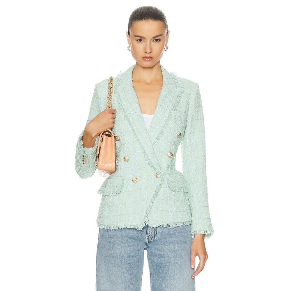 L'Agence Kenzie Fringe Blazer Honeydew & Belt Stripe Size 6